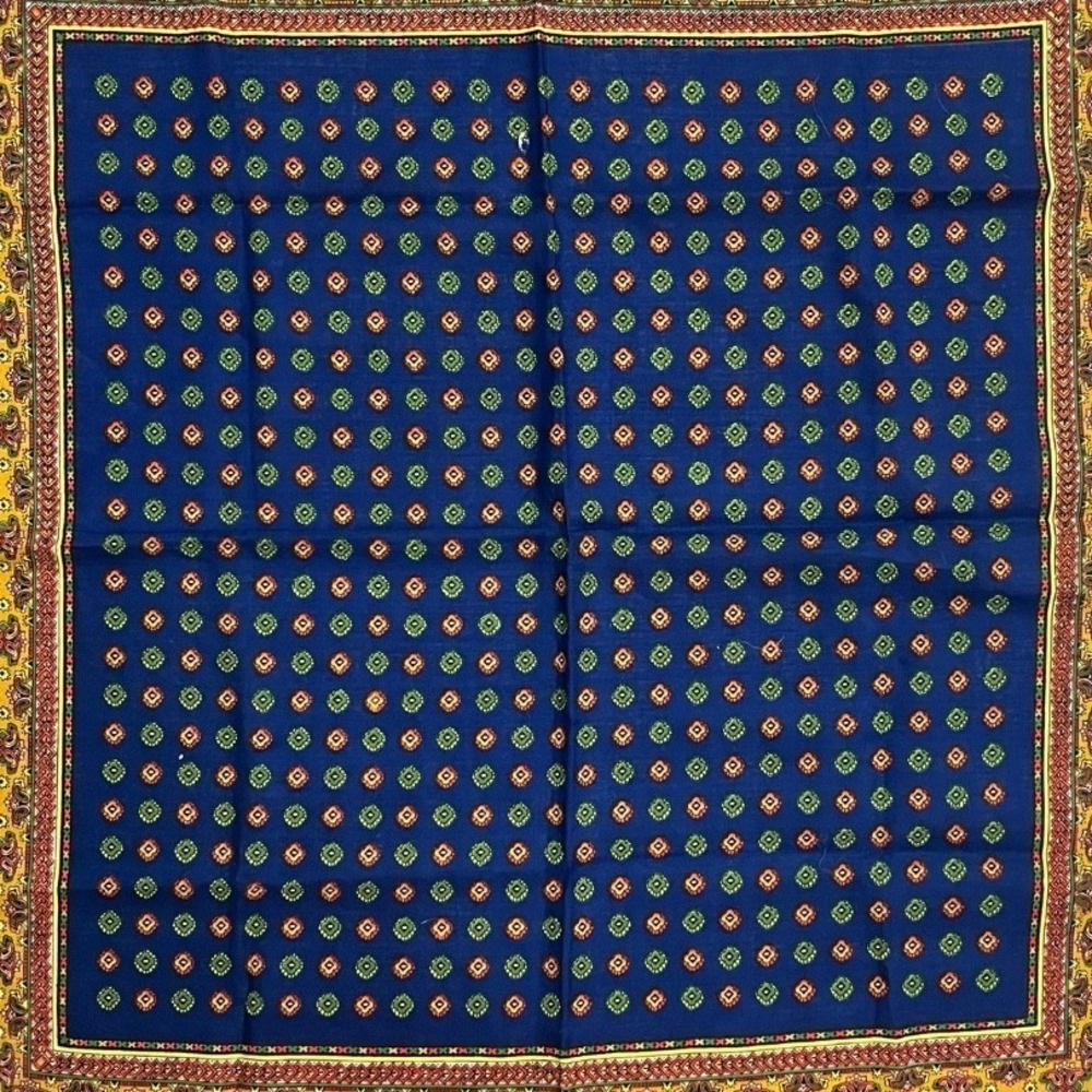 VTG Japanese Navy Blue & Gold Geometric Scarf 26" Square